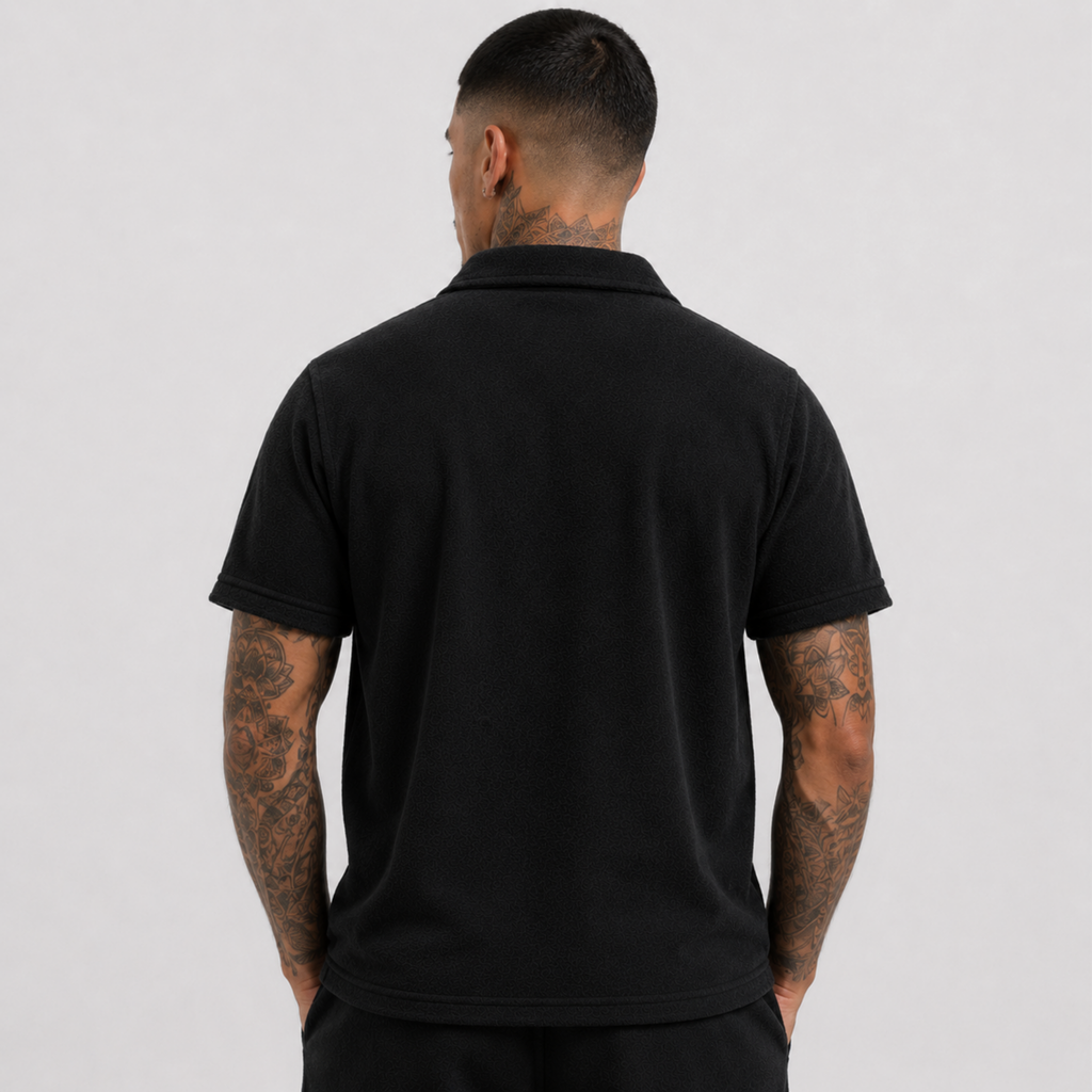 1HUNNA Casual Terry Polo in black – back worn view