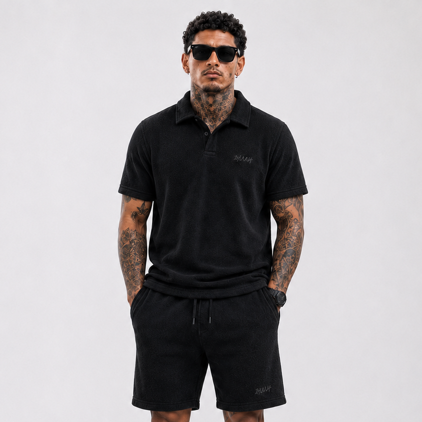 Casual Terry Polo & Shorts -  Black | 1HUNNA