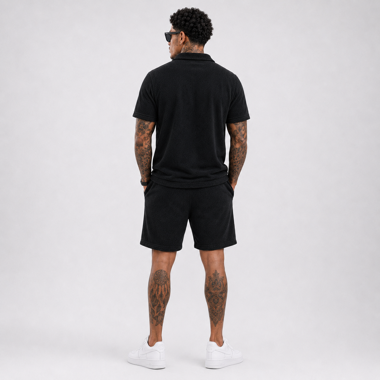 Casual Terry Polo & Shorts -  Black | 1HUNNA