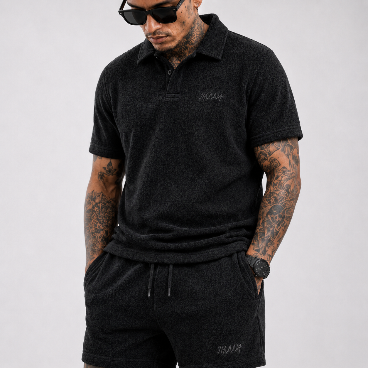 Casual Terry Polo & Shorts -  Black | 1HUNNA