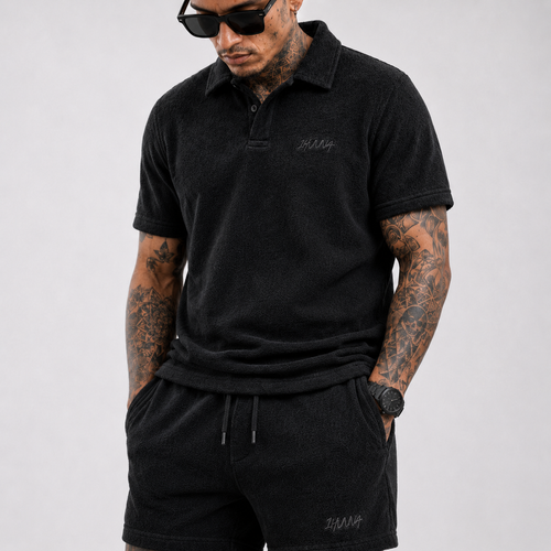 Casual Terry Polo & Shorts -  Black | 1HUNNA