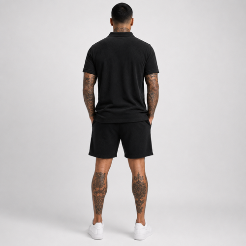 Casual Terry Polo & Shorts - Black | 1HUNNA