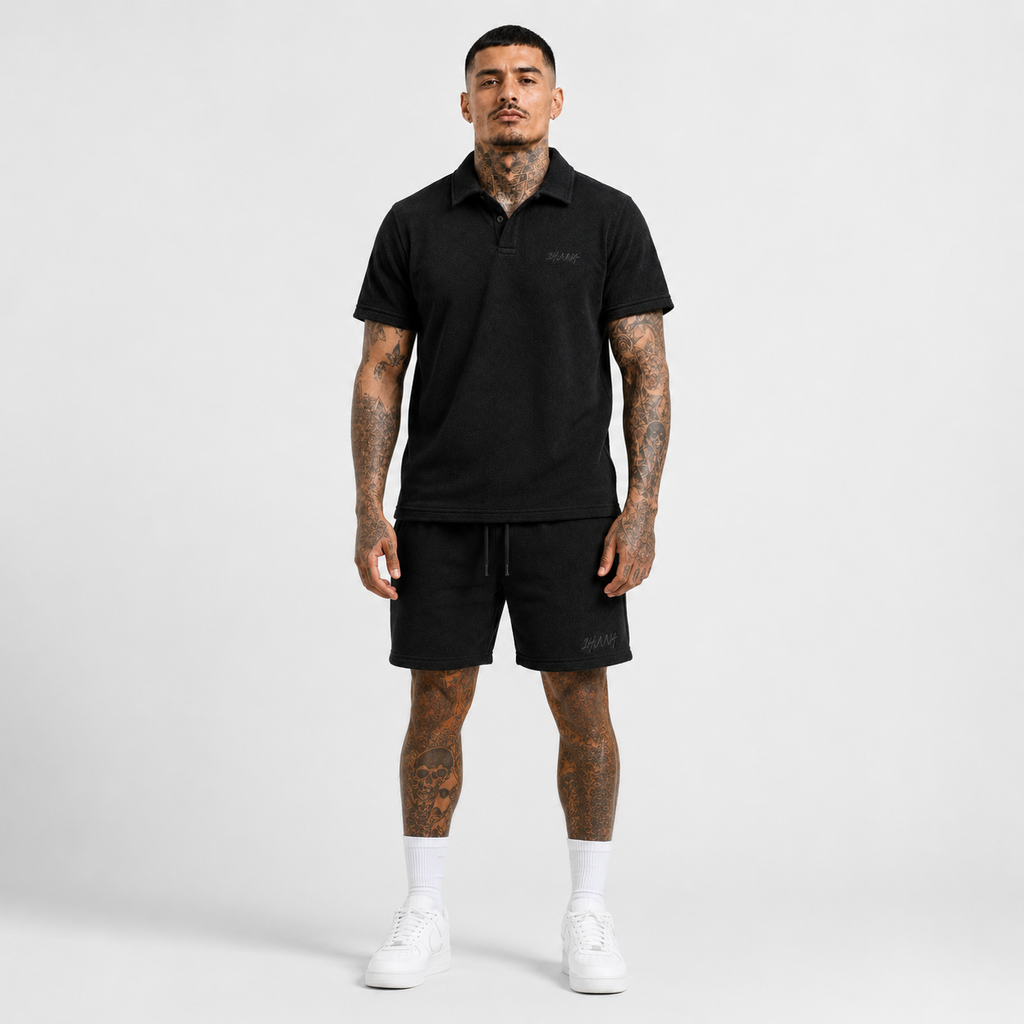 1HUNNA Casual Terry Set in black – front worn view