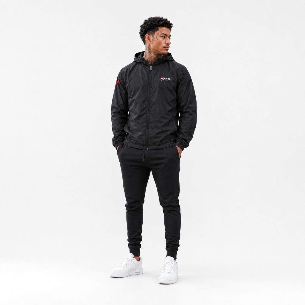 1HUNNA Signature 001 Original Windbreaker in black – front lifestyle view
