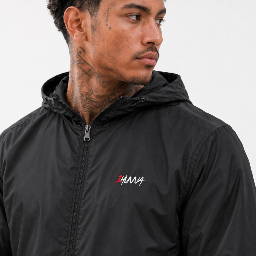1HUNNA Signature 001 Original Windbreaker in black – front detail