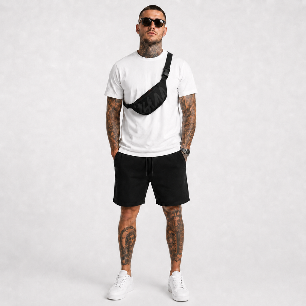 1HUNNA Signature Ghost Bum Bag in black – front worn view