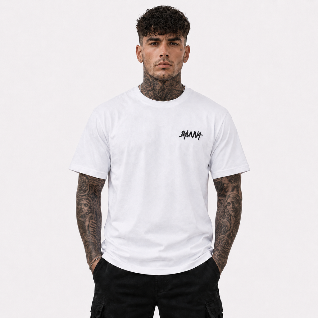 1HUNNA Gallery 005 Queen of Curses T-shirt in white – front worn view