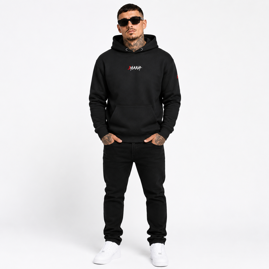 1HUNNA Gallery 005 Fallen Angel Hoodie in black – front worn view
