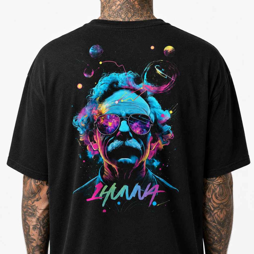1HUNNA Gallery 004 Einstein T-shirt in black – back graphic detail
