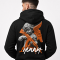 1HUNNA Gallery 001 Faith Over Fear Hoodie in zwart – detail rugprint