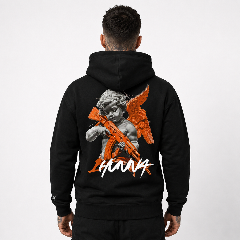 1HUNNA Gallery 001 Faith Over Fear Hoodie in black – back worn view