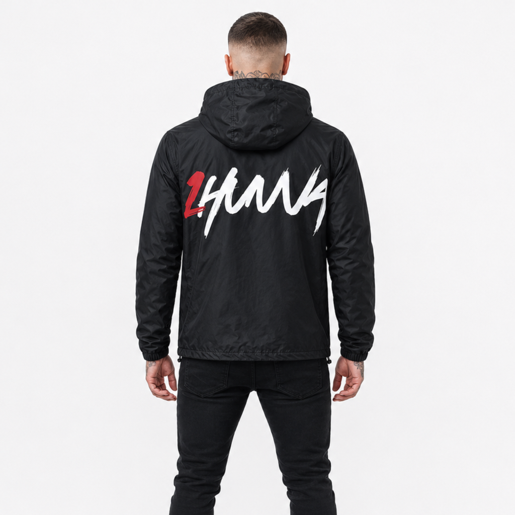 1HUNNA Signature 001 Original Windbreaker in black – back worn view