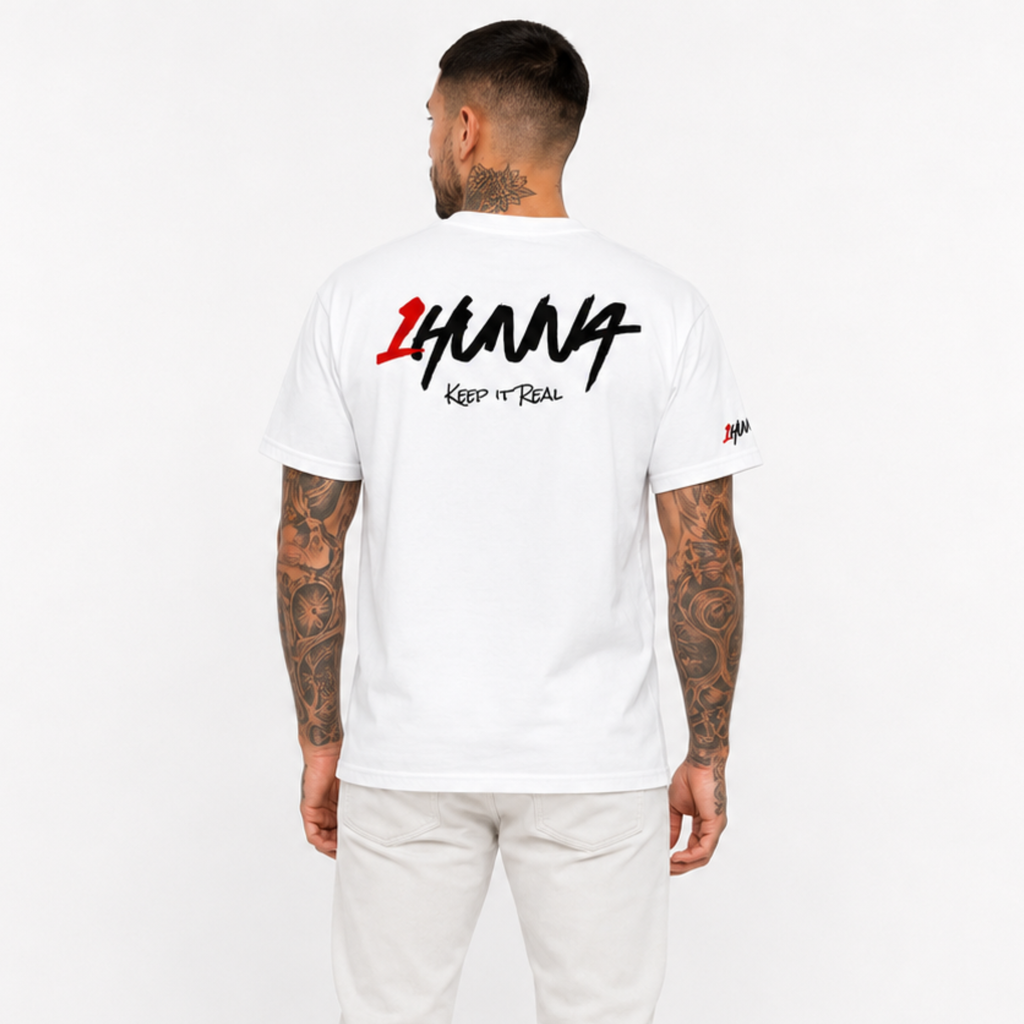 1HUNNA Signature 002 T-shirt in white – back worn view