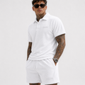 Casual Terry Polo & Shorts Set – White | 1HUNNA