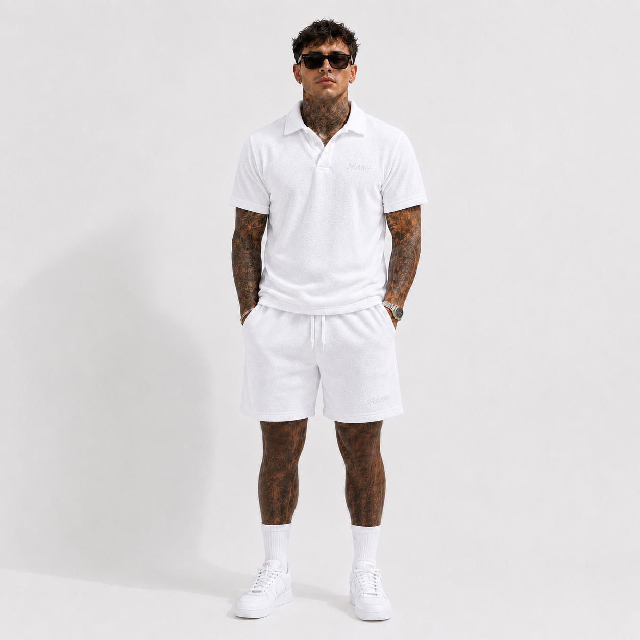 Casual Terry Polo & Shorts Set – White | 1HUNNA