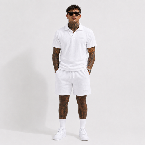 Casual Terry Polo & Shorts Set – White | 1HUNNA