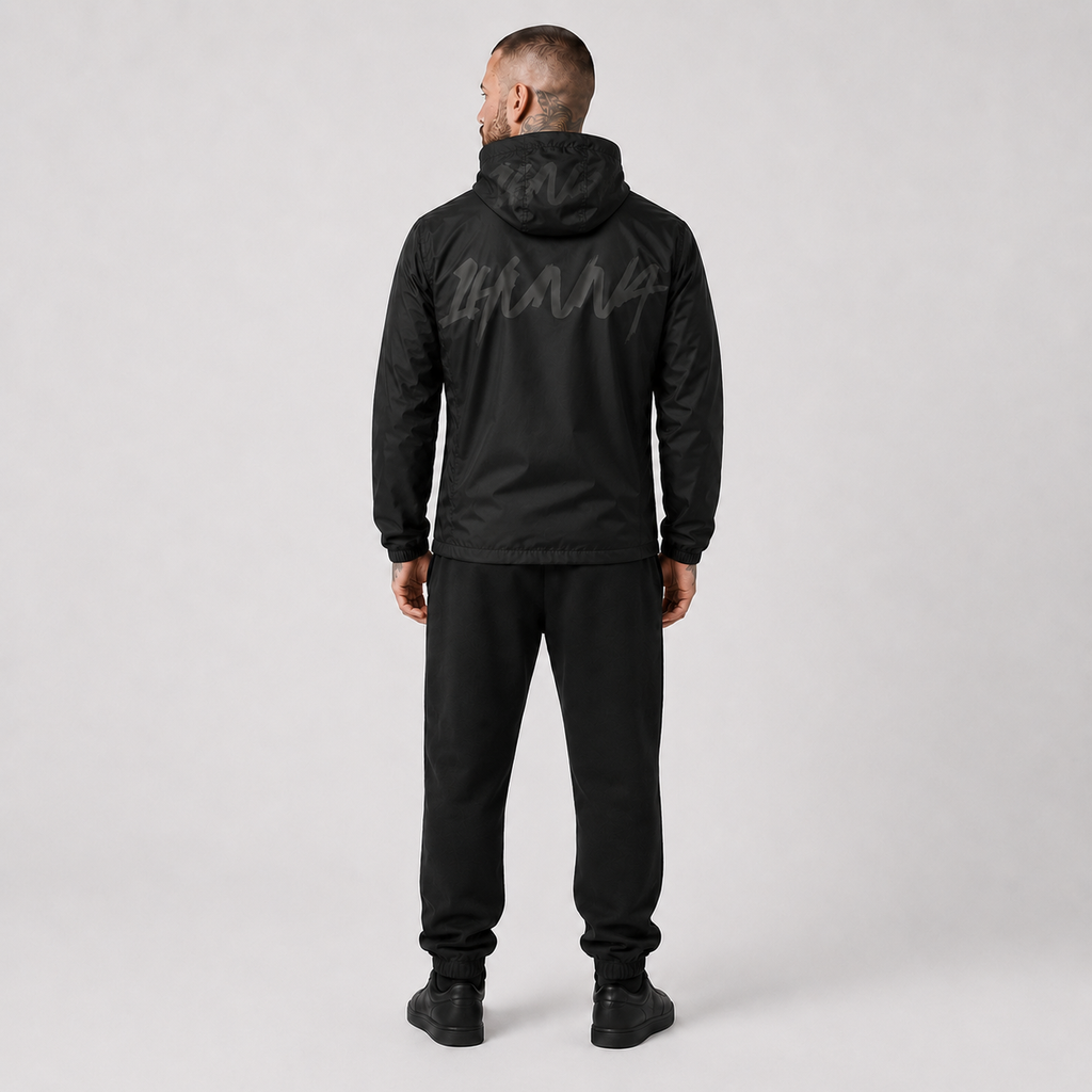 Black 1HUNNA Ghost Windbreaker – back view with large logo